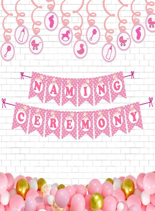 Untumble Naming Ceremony Decorations Kit | Pink Baby Girl Name Ceremony Kit With Naming Ceremony Banner, Swirls, & Balloons | Naming Ceremony Decoration Items For Baby Girl | Pack Of 51 - Image 1